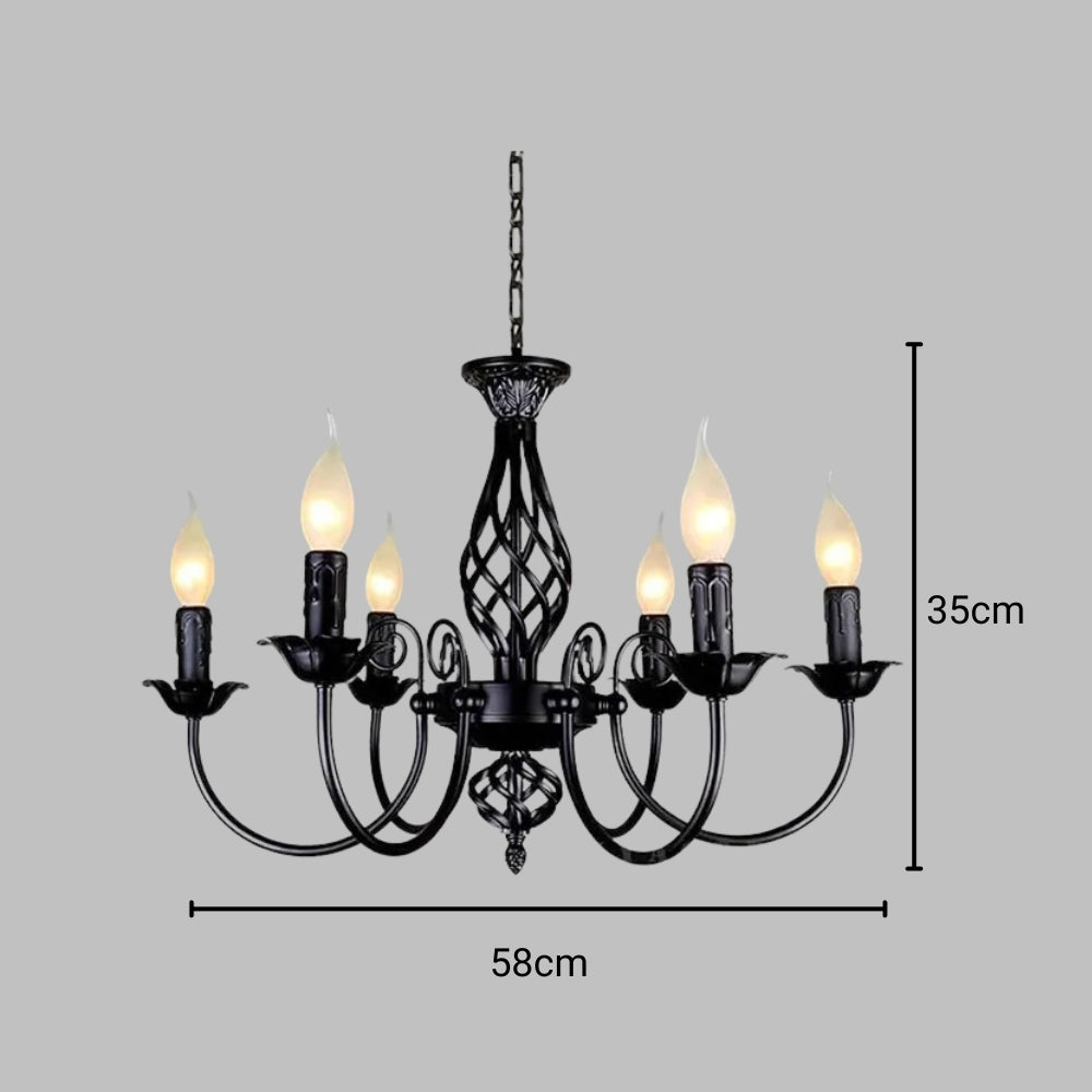 Lustre baroque noir à bougies effet flamme, vue 13