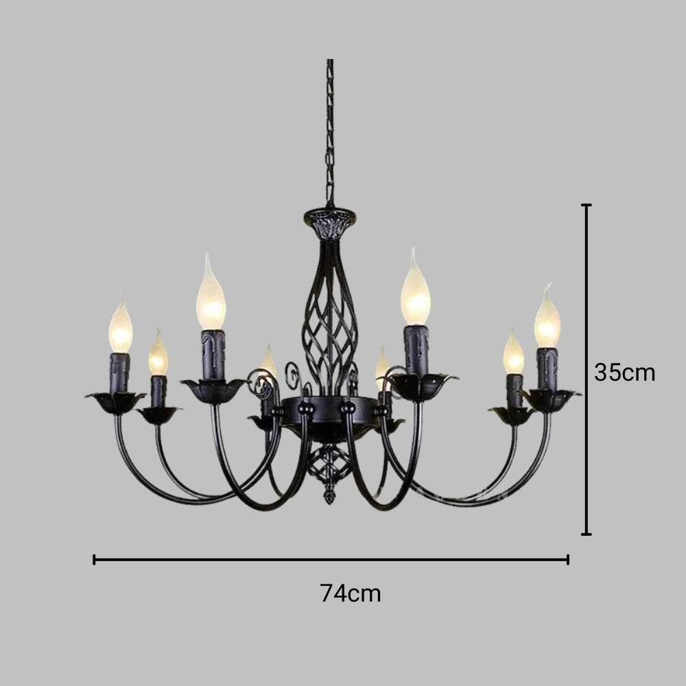 Lustre baroque noir à bougies effet flamme, vue 14