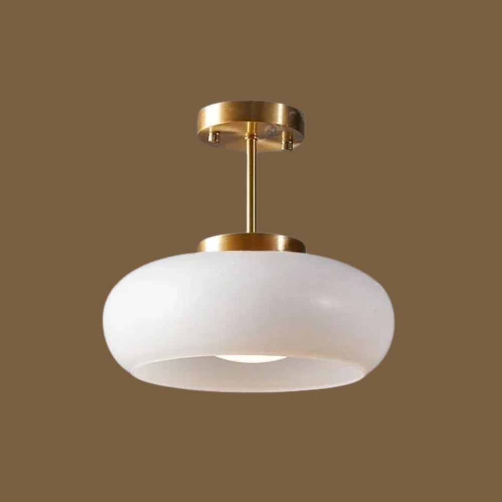 Lustre ancien rétro en verre blanc forme ronde, vue 7