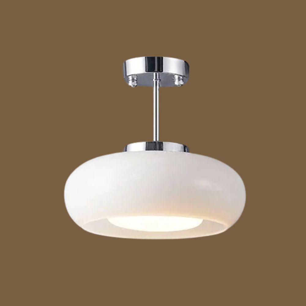 Lustre ancien rétro en verre blanc forme ronde, vue 8