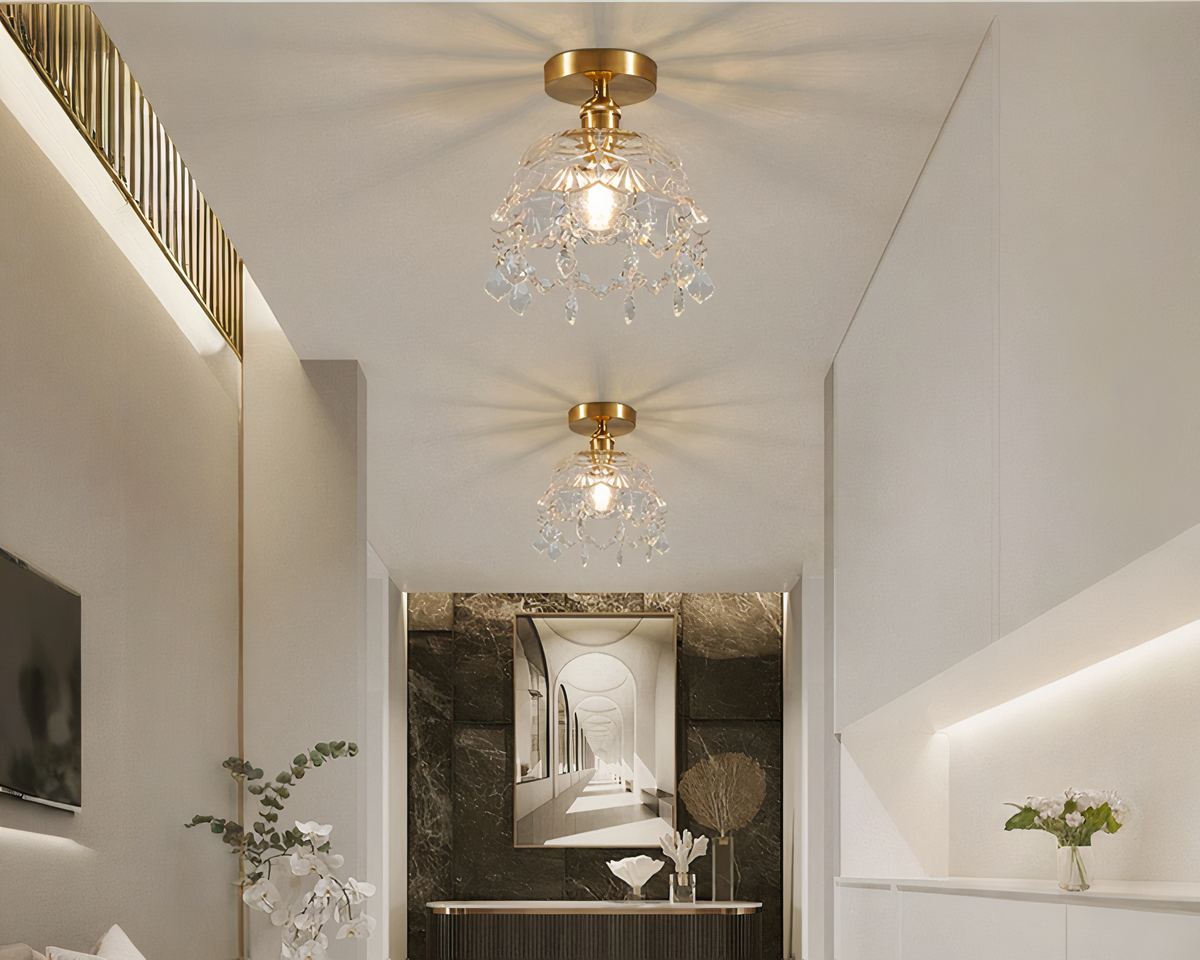 Lustre baroque cascade de cristal et fer doré, vue 5