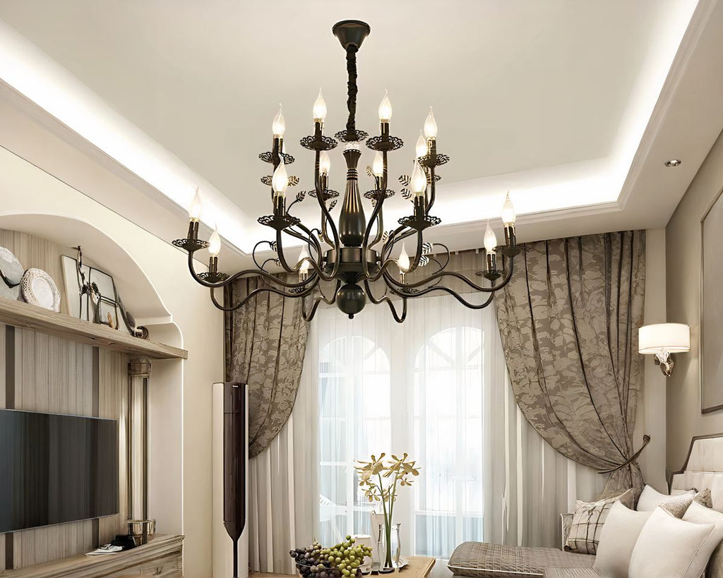 Lustre baroque grand chandelier en fer forgé, vue 2