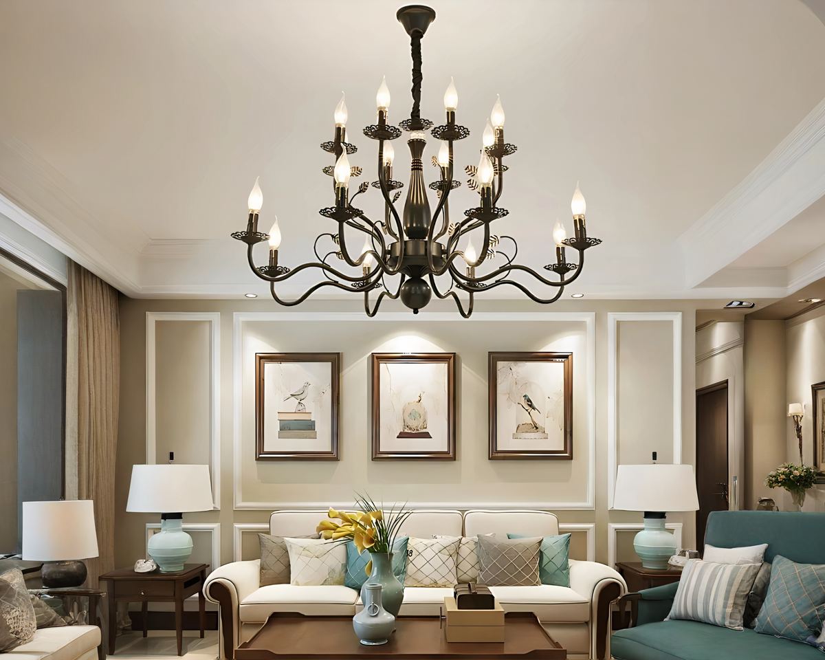 Lustre baroque grand chandelier en fer forgé, vue 3