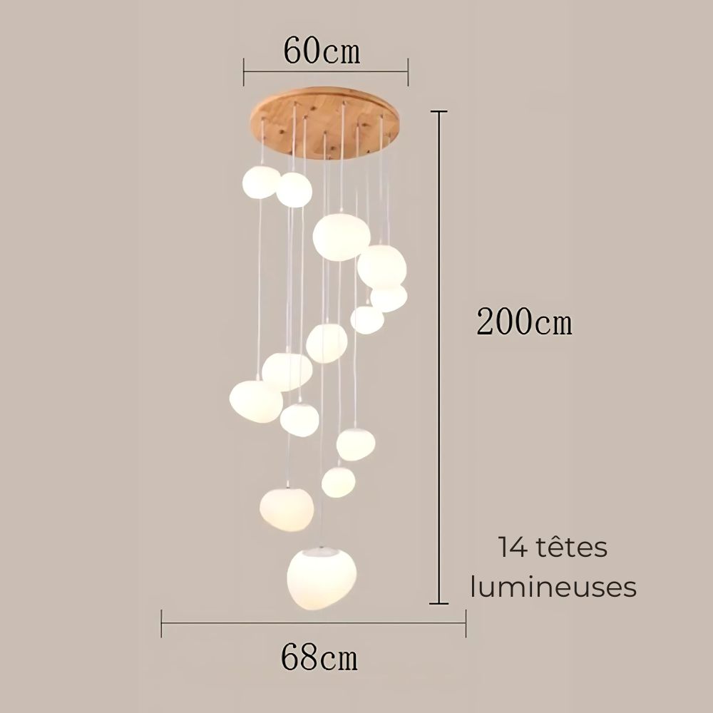 Lustre escalier grappe de boules dorées en cascade, vue 8