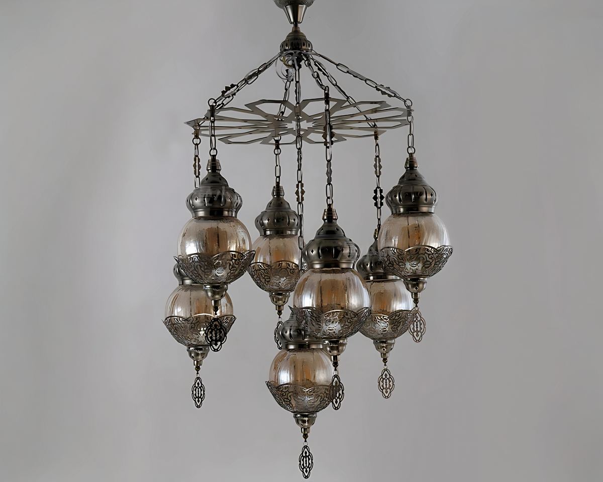 Lustre marocain grappe de 7 lanternes noires