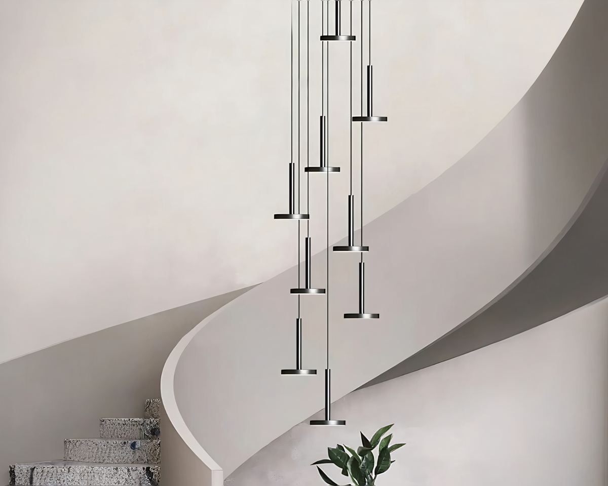 Lustre escalier grappe de spots ronds noirs LED