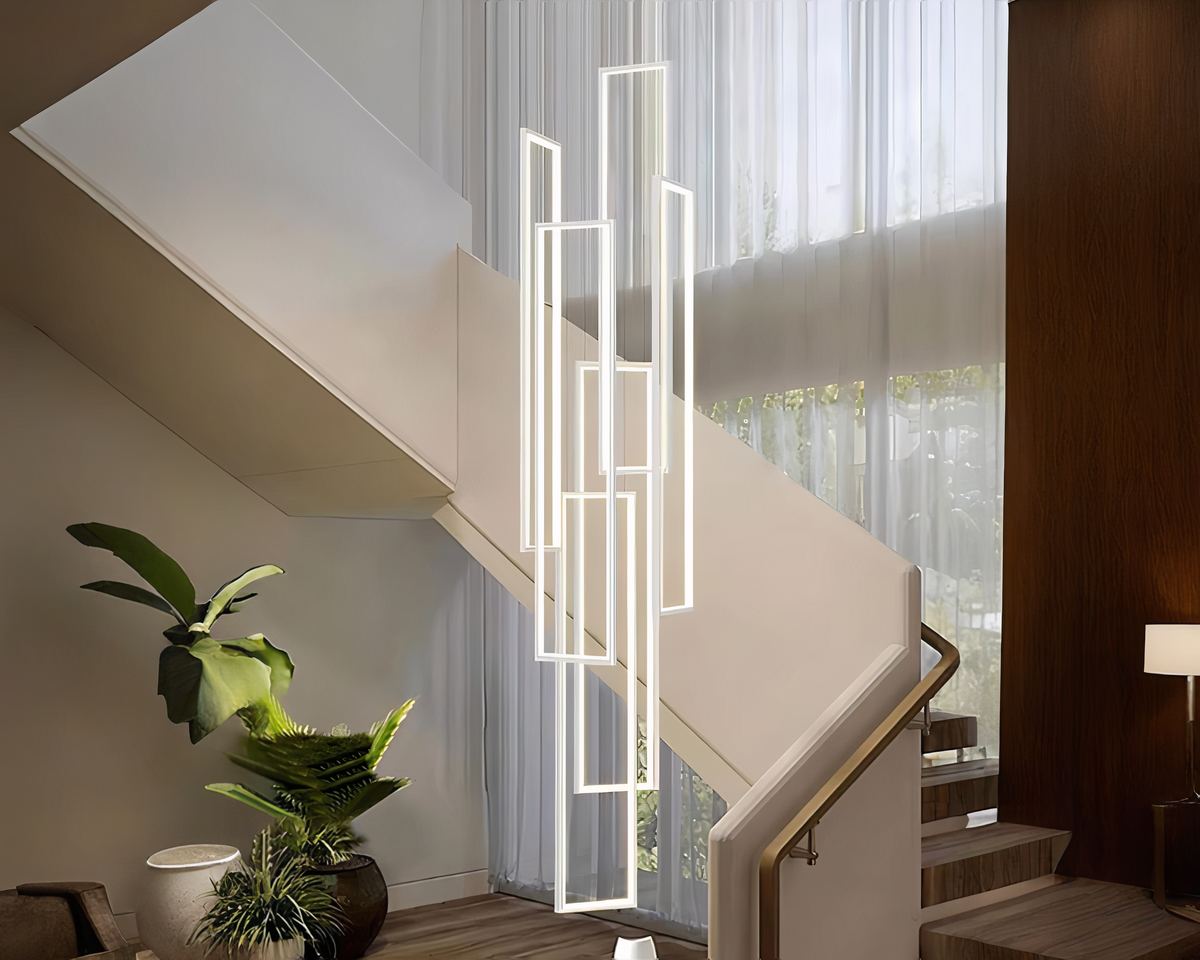 Lustre escalier rectangle lumineux vertical noir ou doré