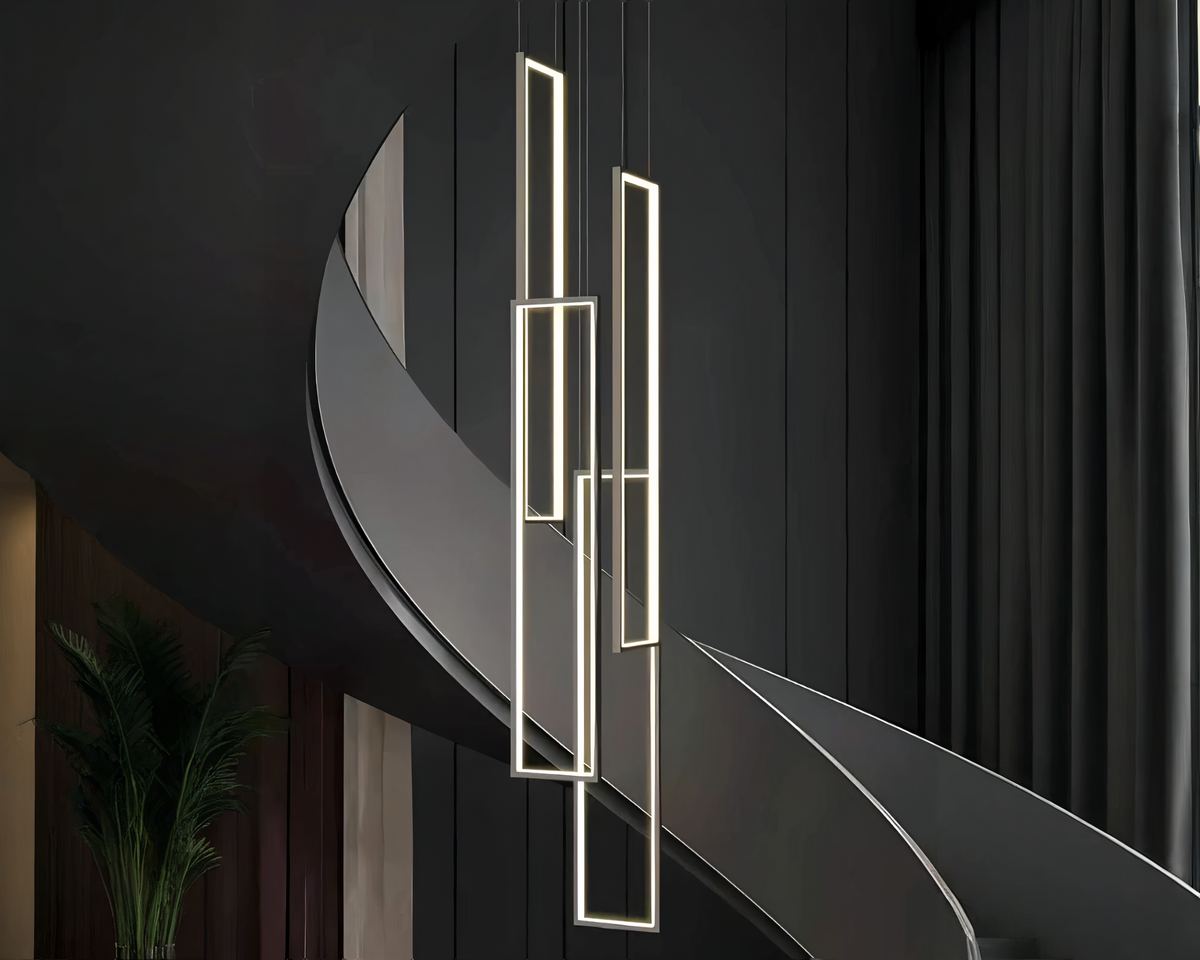 Lustre escalier rectangle lumineux vertical noir ou doré, vue 5
