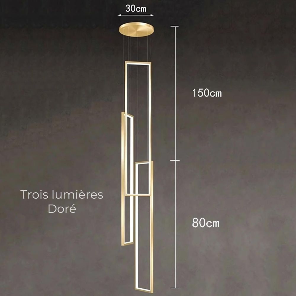 Lustre escalier rectangle lumineux vertical noir ou doré, vue 6