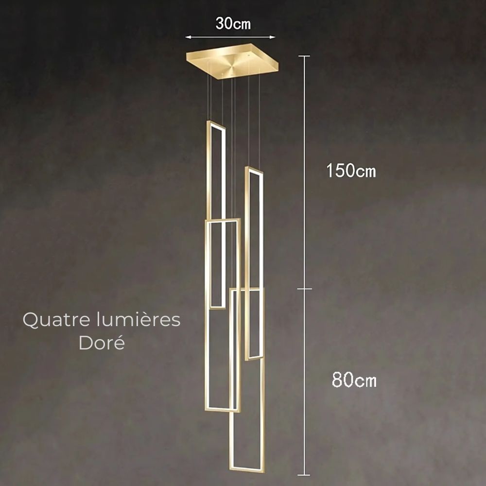Lustre escalier rectangle lumineux vertical noir ou doré, vue 7