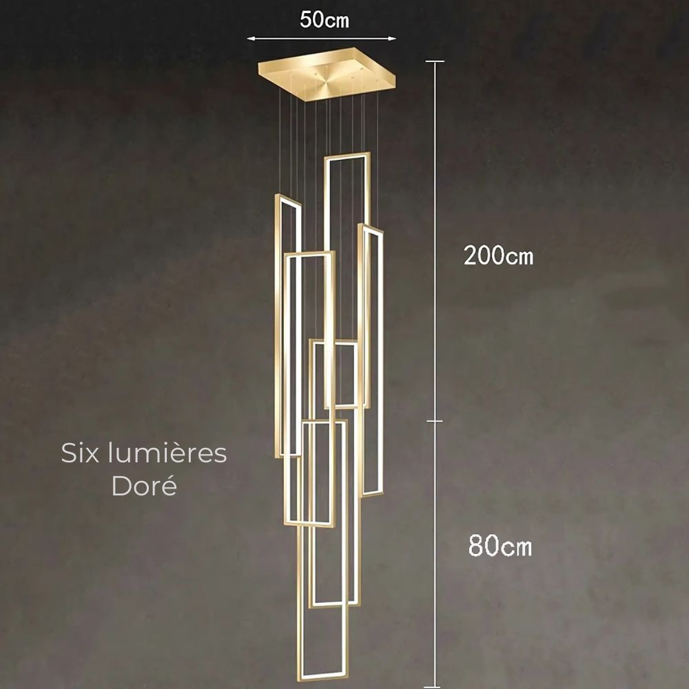 Lustre escalier rectangle lumineux vertical noir ou doré, vue 8