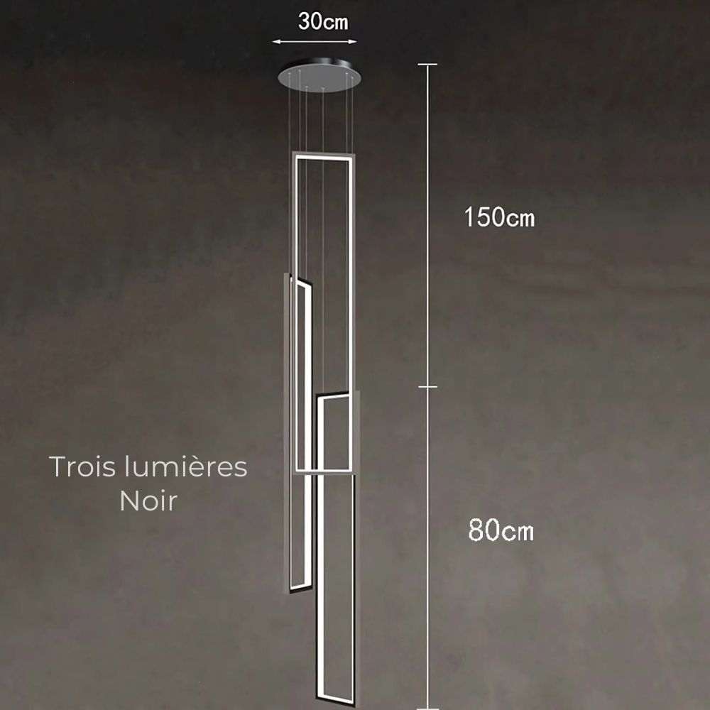 Lustre escalier rectangle lumineux vertical noir ou doré, vue 9