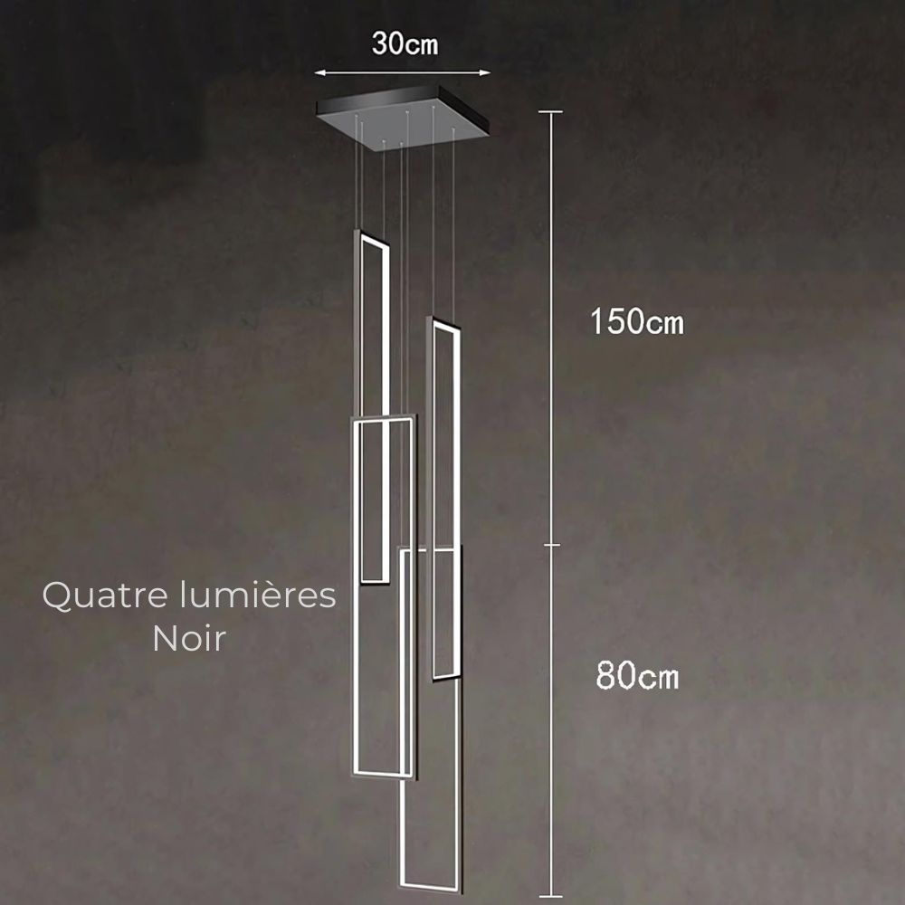 Lustre escalier rectangle lumineux vertical noir ou doré, vue 10