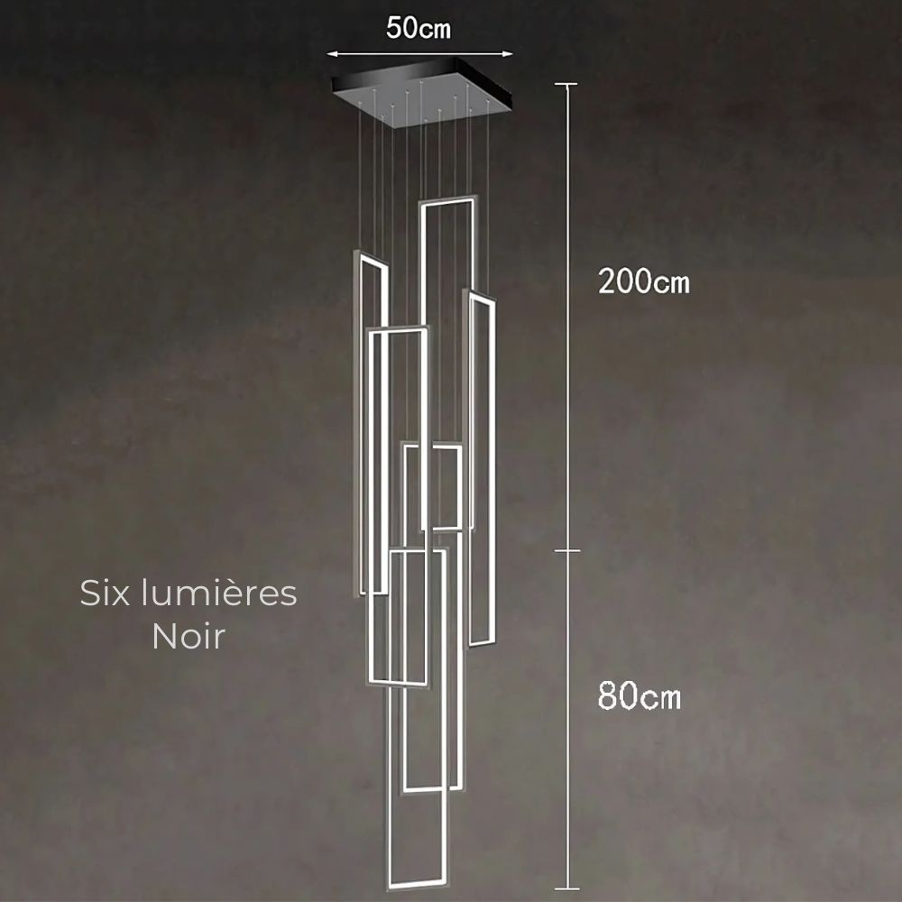 Lustre escalier rectangle lumineux vertical noir ou doré, vue 11