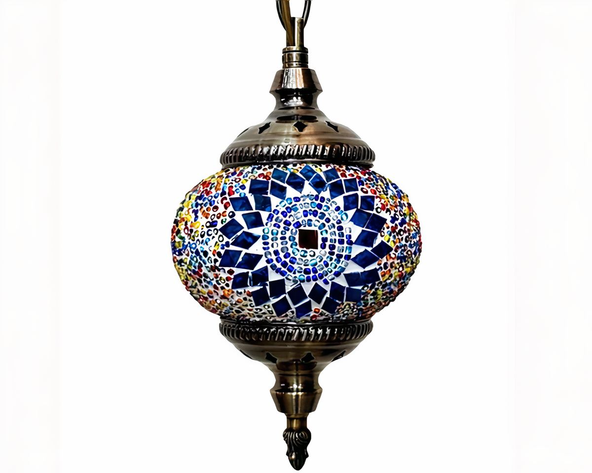 Lustre marocain long en mosaïque de verre colorée, vue 2