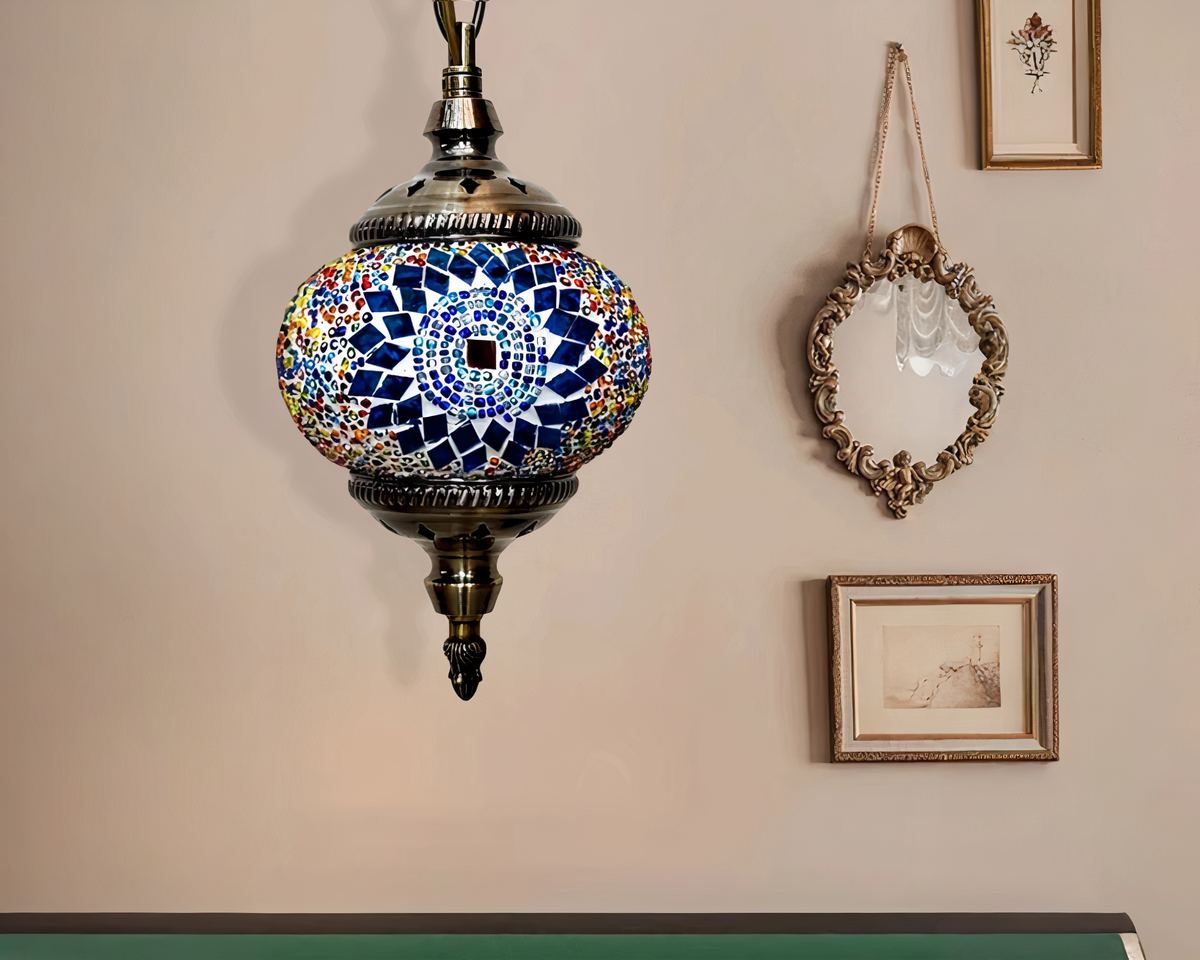 Lustre marocain long en mosaïque de verre colorée, vue 4