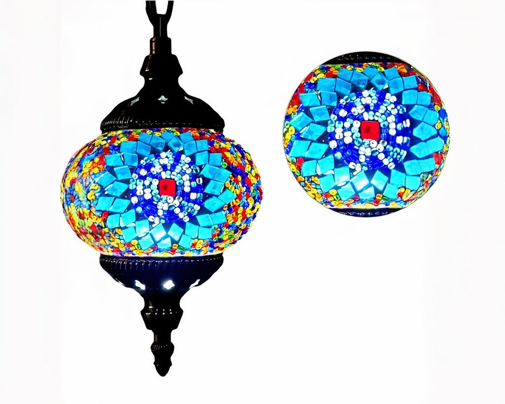 Lustre marocain long en mosaïque de verre colorée, vue 6