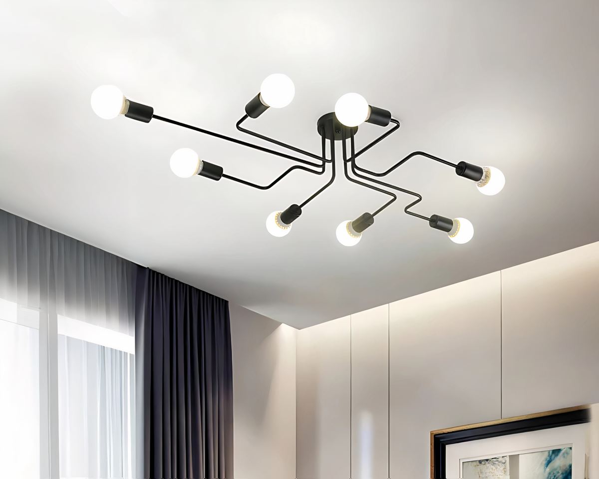 Lustre moderne araignée à 8 bras en métal noir