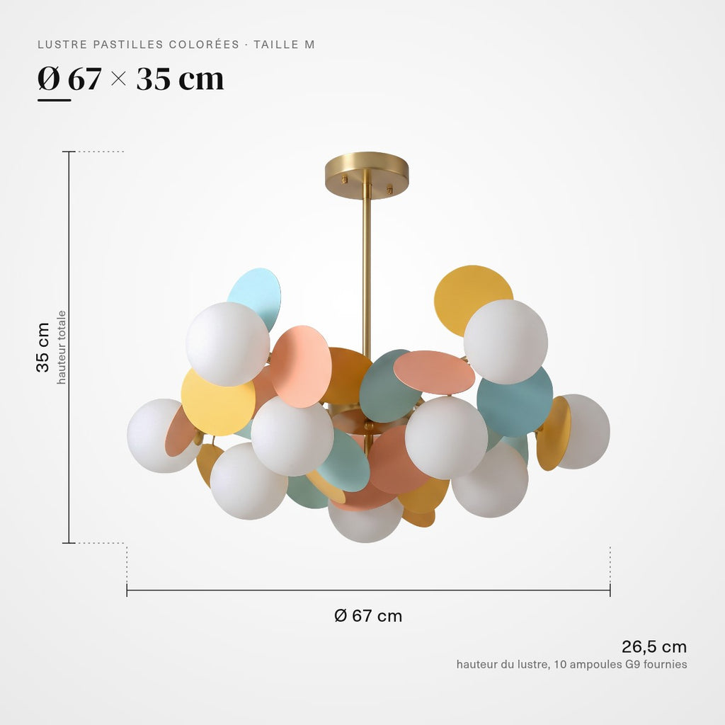 Lustre moderne ampoules rondes et pastilles de couleur, vue 2