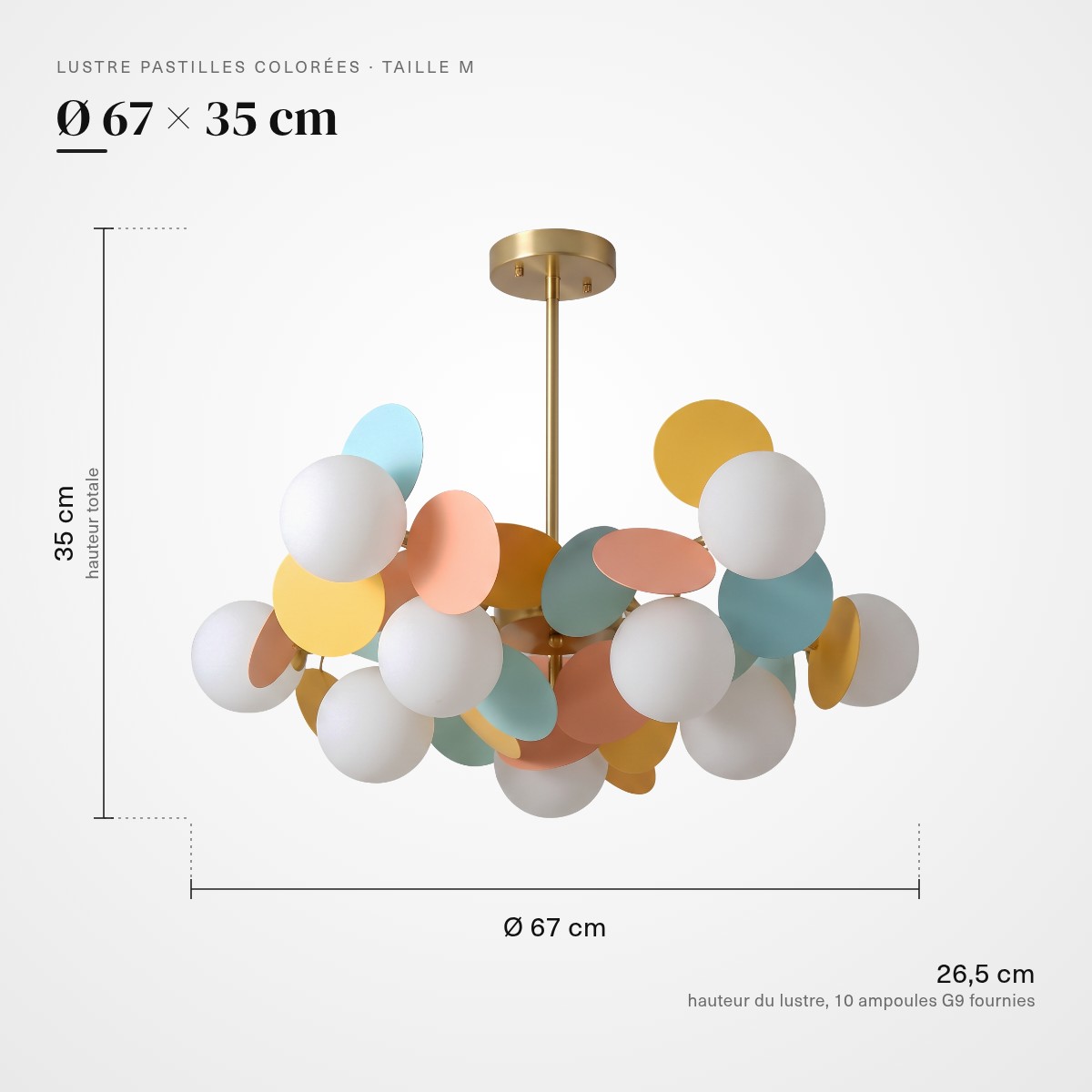 Lustre moderne ampoules rondes et pastilles de couleur, vue 2