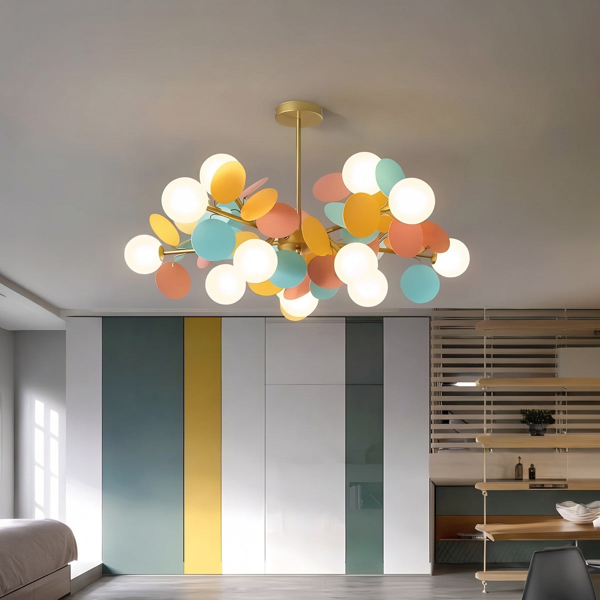 Lustre moderne ampoules rondes et pastilles de couleur, vue 5