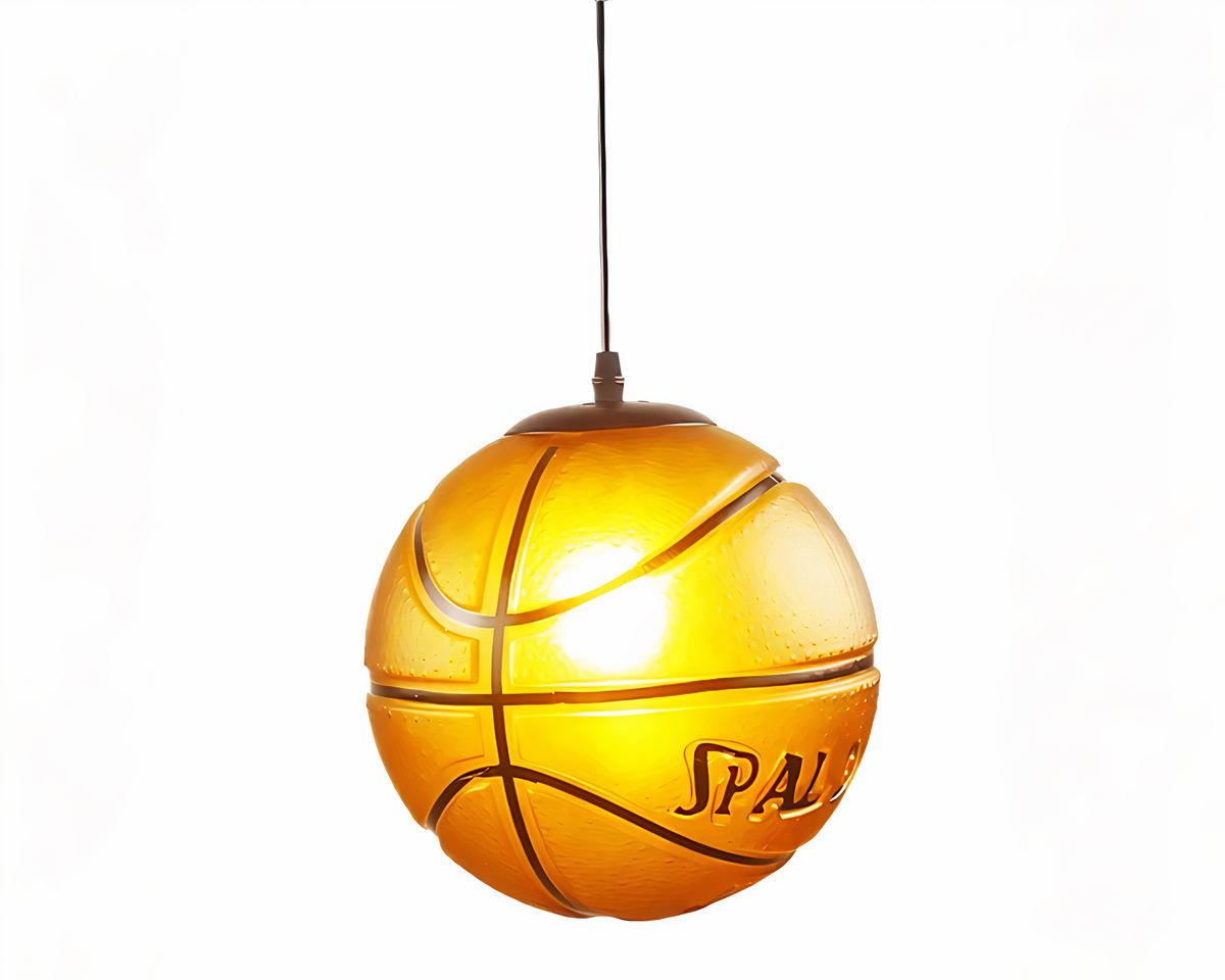 Lustre moderne ballon de basket en verre orange, vue 4