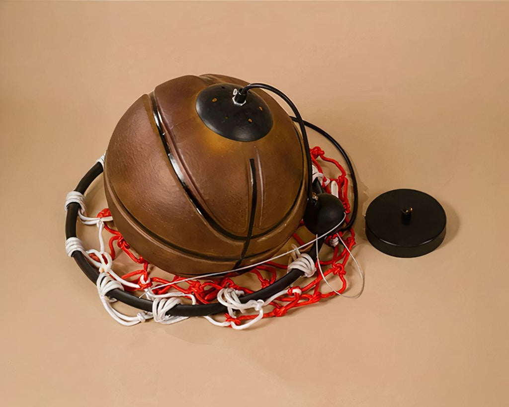 Lustre moderne ballon de basket en verre orange, vue 5