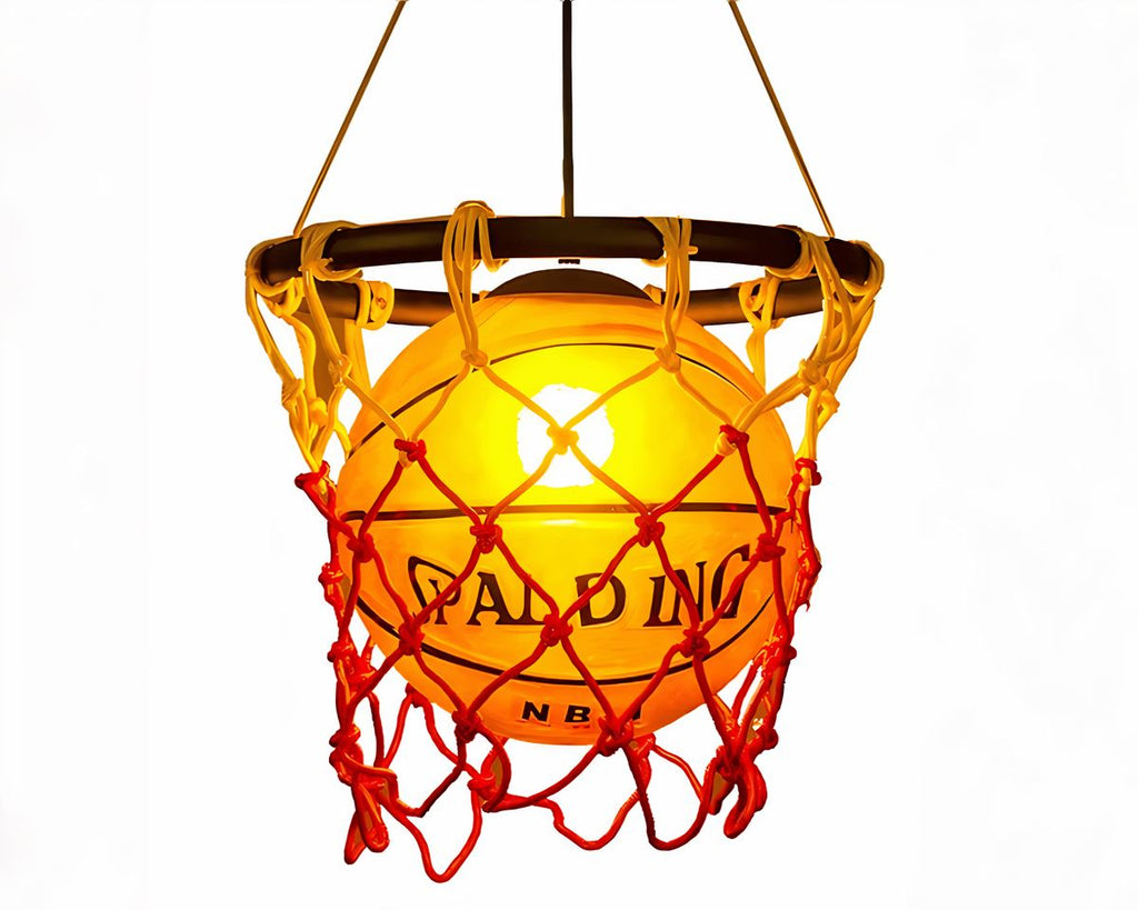 Lustre moderne ballon de basket en verre orange, vue 6