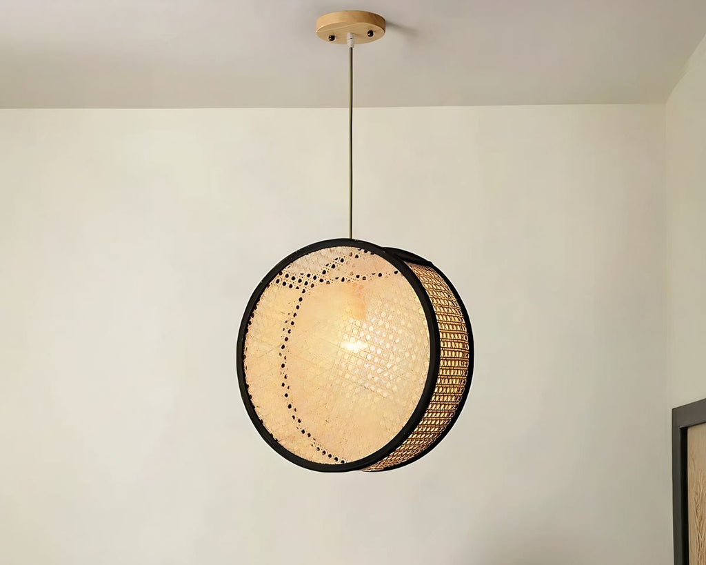 Lustre bohème cercle en cannage naturel