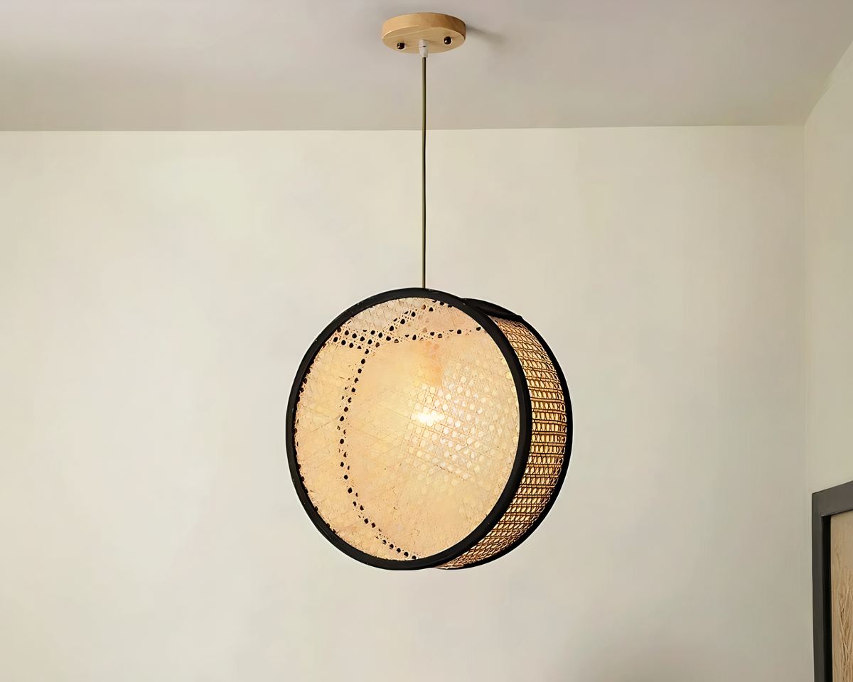 Lustre bohème cercle en cannage naturel