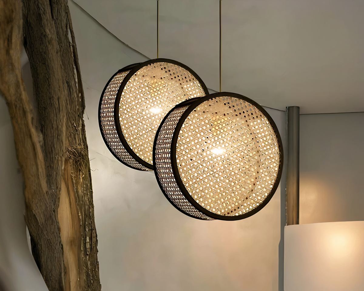 Lustre bohème cercle en cannage naturel, vue 4