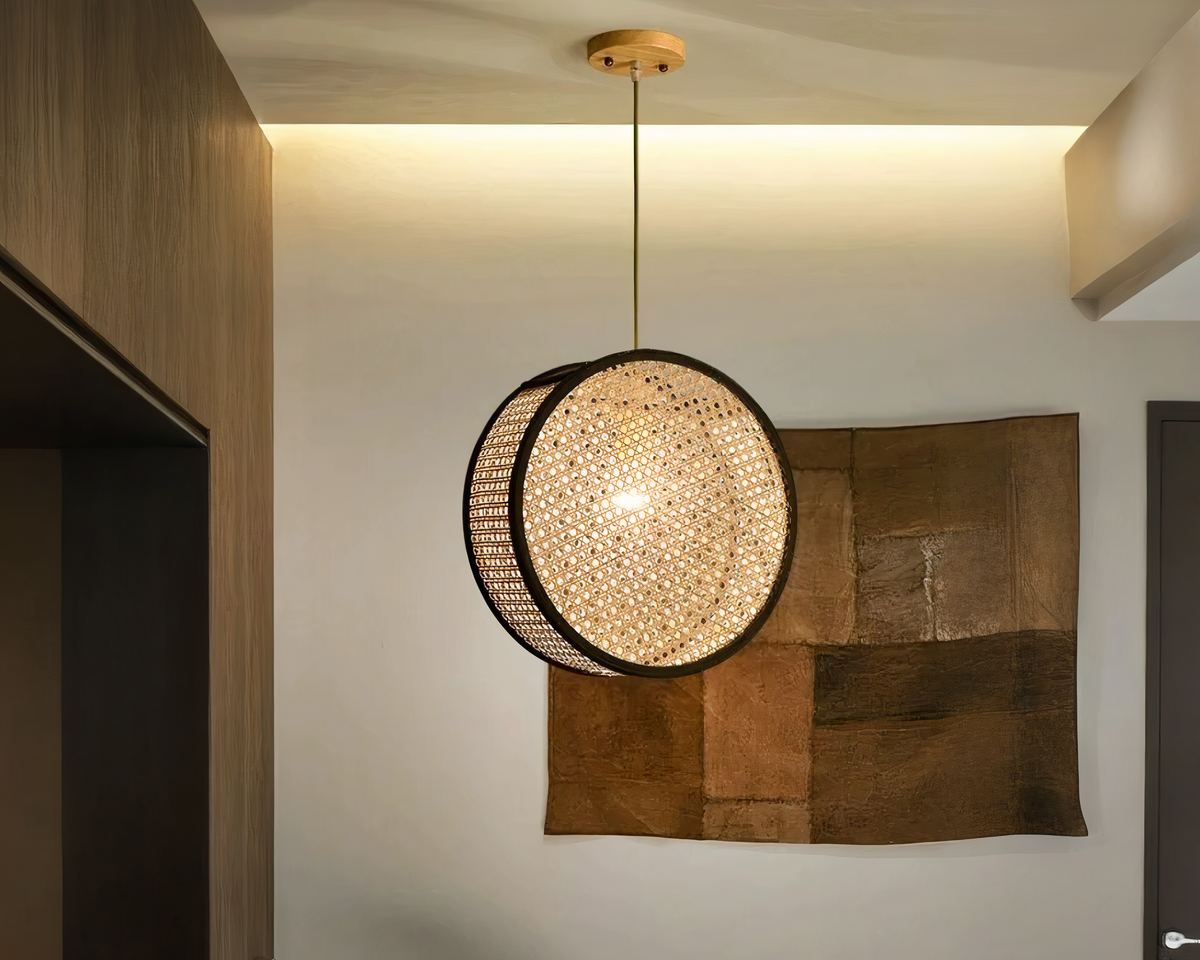 Lustre bohème cercle en cannage naturel, vue 5
