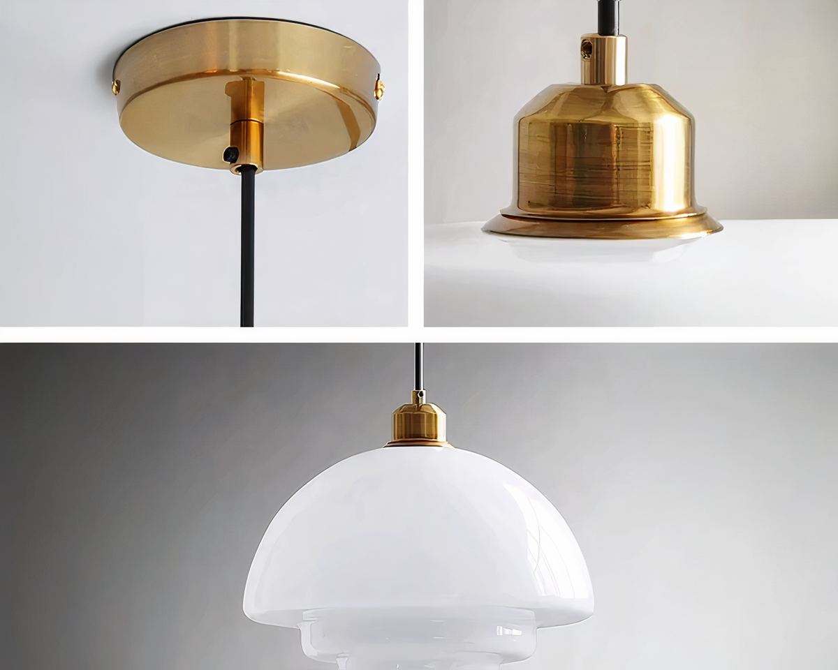 Lustre opaline blanc et laiton, trois silhouettes, vue 5