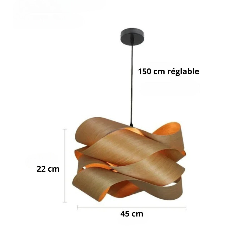 Lustre bohème boule en lamelles de bois ondulées, vue 7