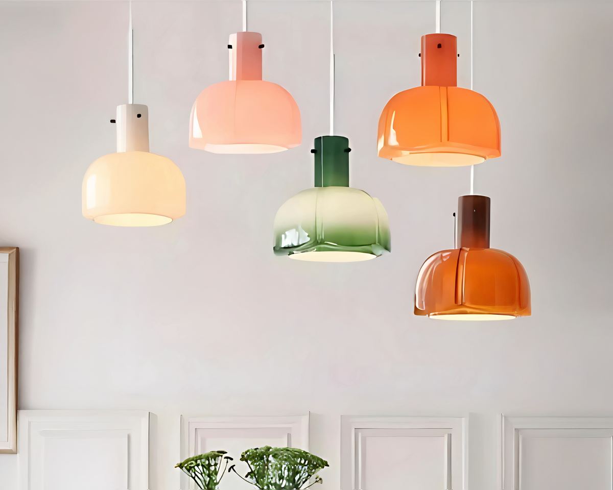 Lustre opaline rétro en verre coloré, cinq teintes