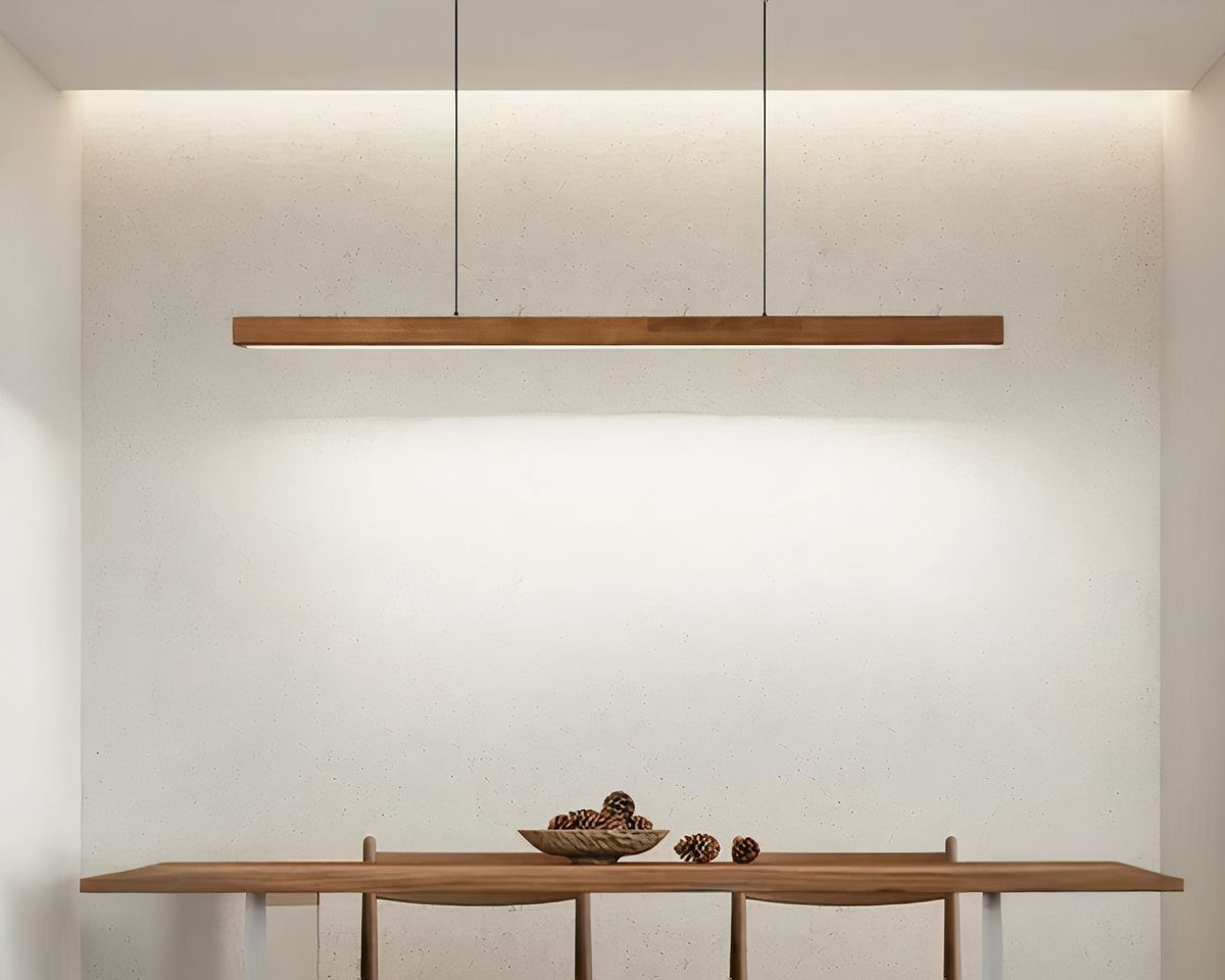 Lustre bohème réglette LED en bois de 120 cm