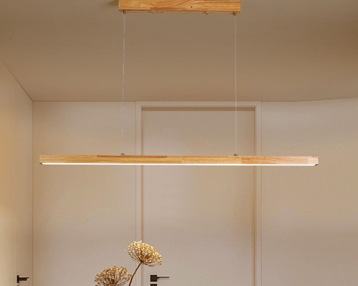 Lustre bohème réglette LED en bois de 120 cm, vue 3