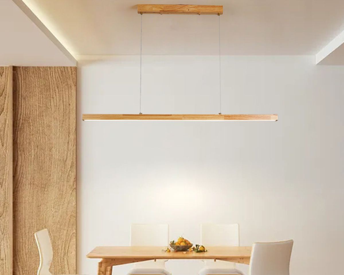 Lustre bohème réglette LED en bois de 120 cm, vue 4