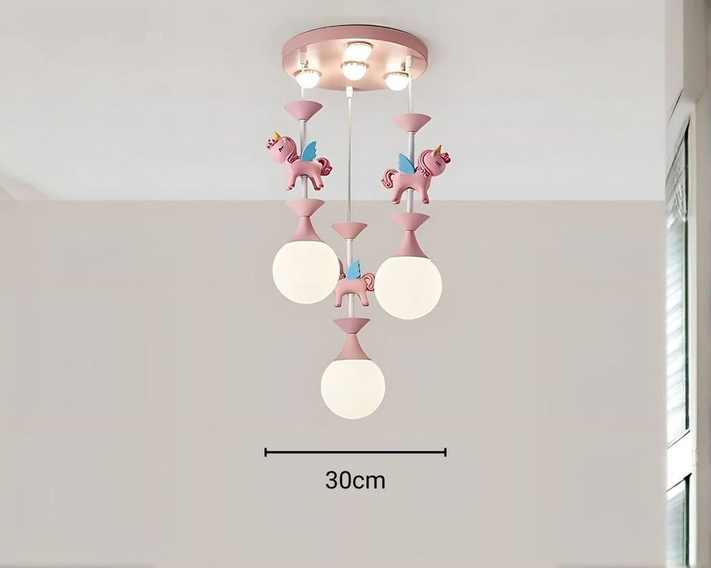 Lustre chambre manège rose et licornes en résine, vue 8