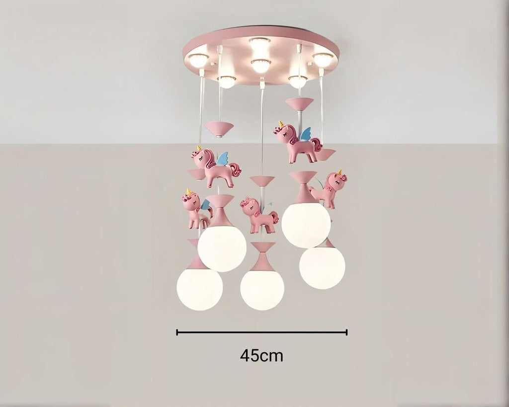 Lustre chambre manège rose et licornes en résine, vue 9