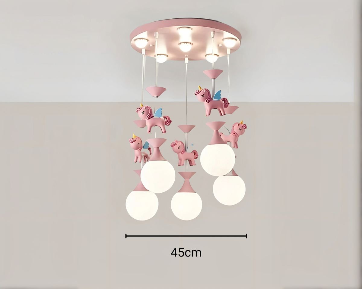 Lustre chambre manège rose et licornes en résine, vue 9