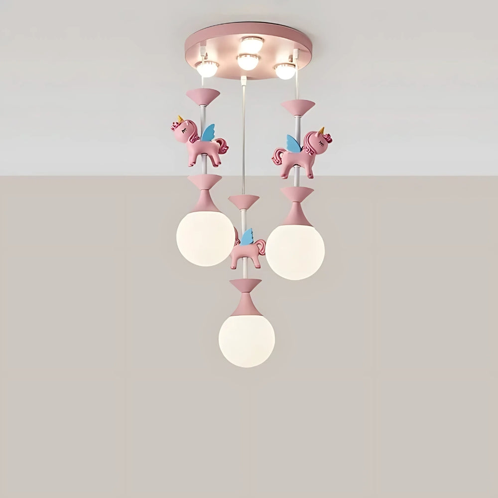 Lustre chambre manège rose et licornes en résine, vue 11