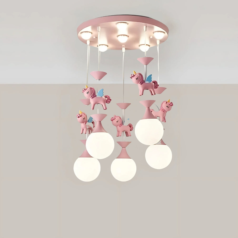 Lustre chambre manège rose et licornes en résine, vue 12