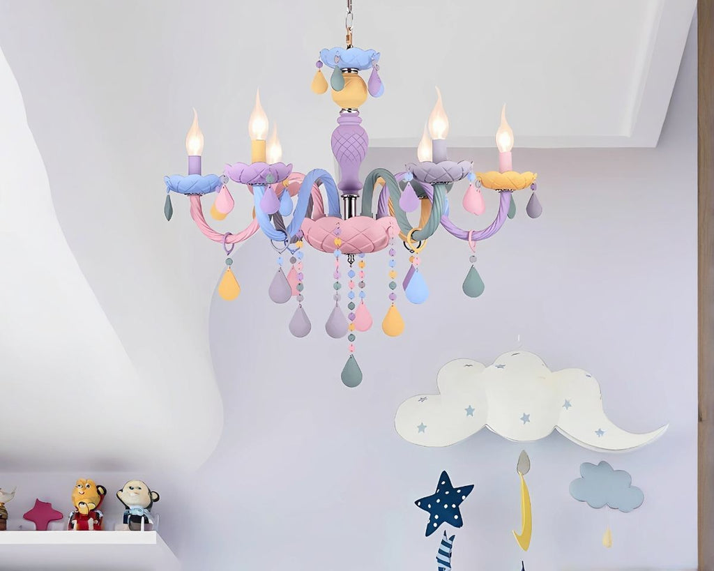 Lustre chambre chandelier à gouttelettes multicolores
