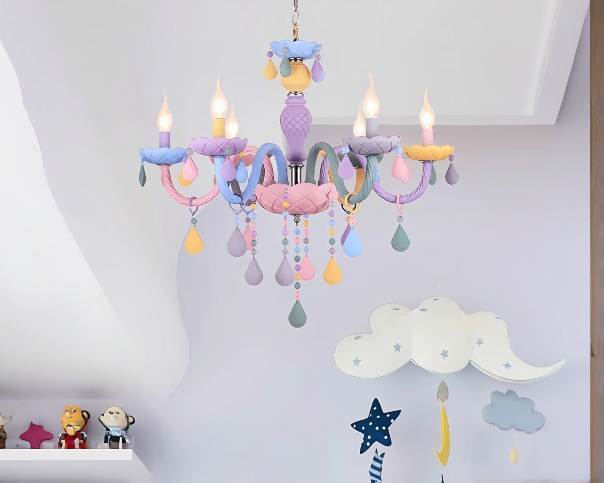 Lustre chambre chandelier à gouttelettes multicolores