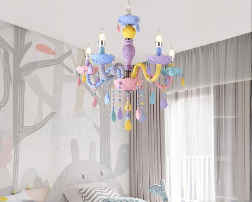 Lustre chambre chandelier à gouttelettes multicolores, vue 2