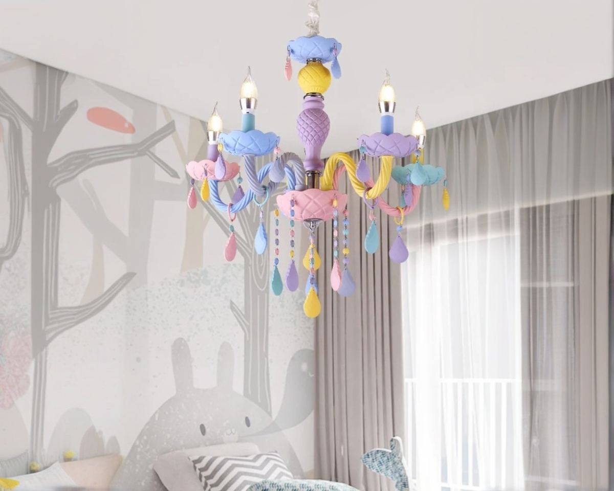 Lustre chambre chandelier à gouttelettes multicolores, vue 2
