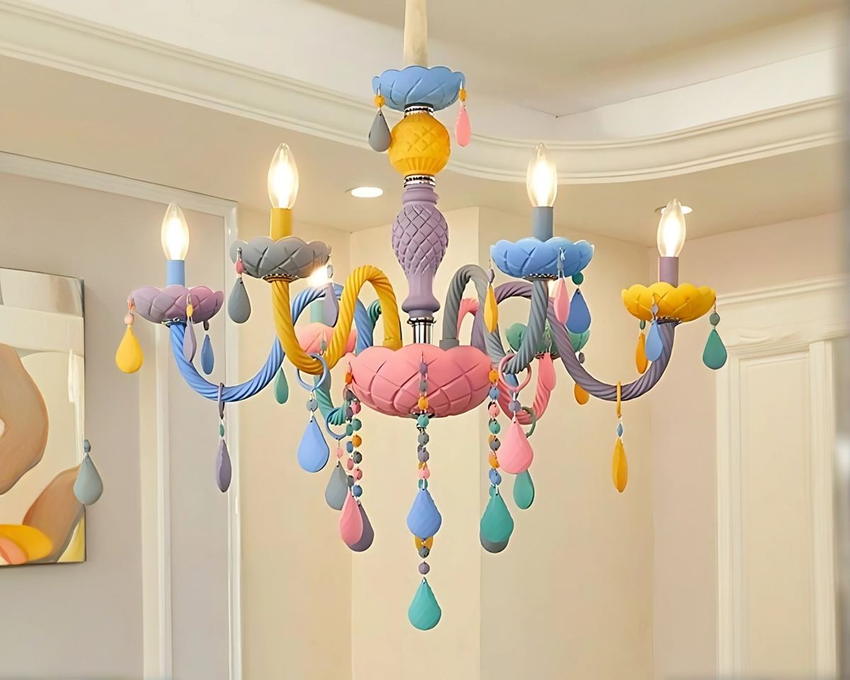 Lustre chambre chandelier à gouttelettes multicolores, vue 3