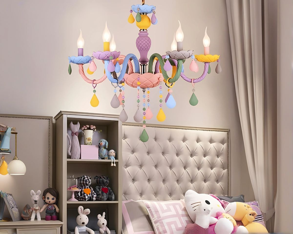 Lustre chambre chandelier à gouttelettes multicolores, vue 4