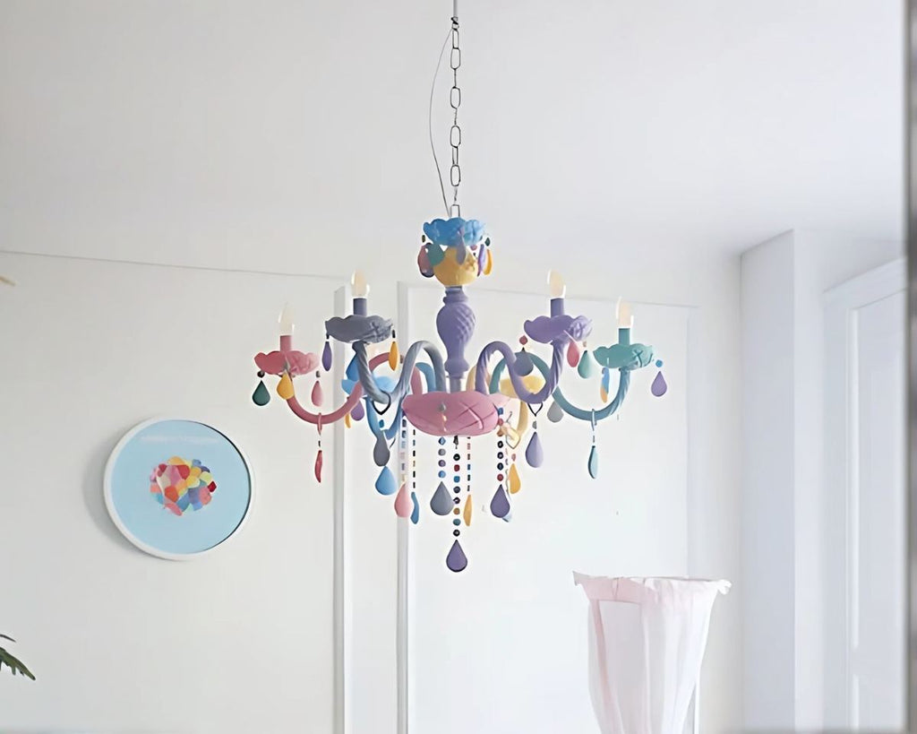 Lustre chambre chandelier à gouttelettes multicolores, vue 6